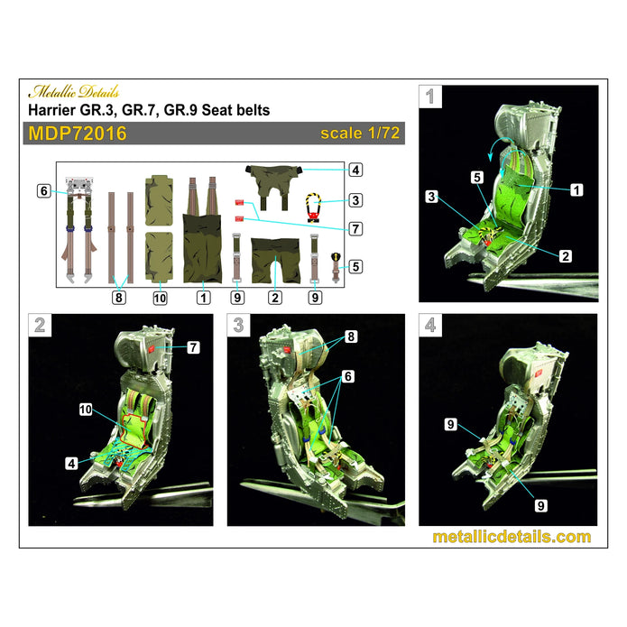 Harrier GR,3, GR,7, GR,9 Ejection Seats + 3D Decals Detailing set 2 pcs (3D-Printed) Scale 1:72 Metallic Details MDR72115 - For Aircraft Model Kits