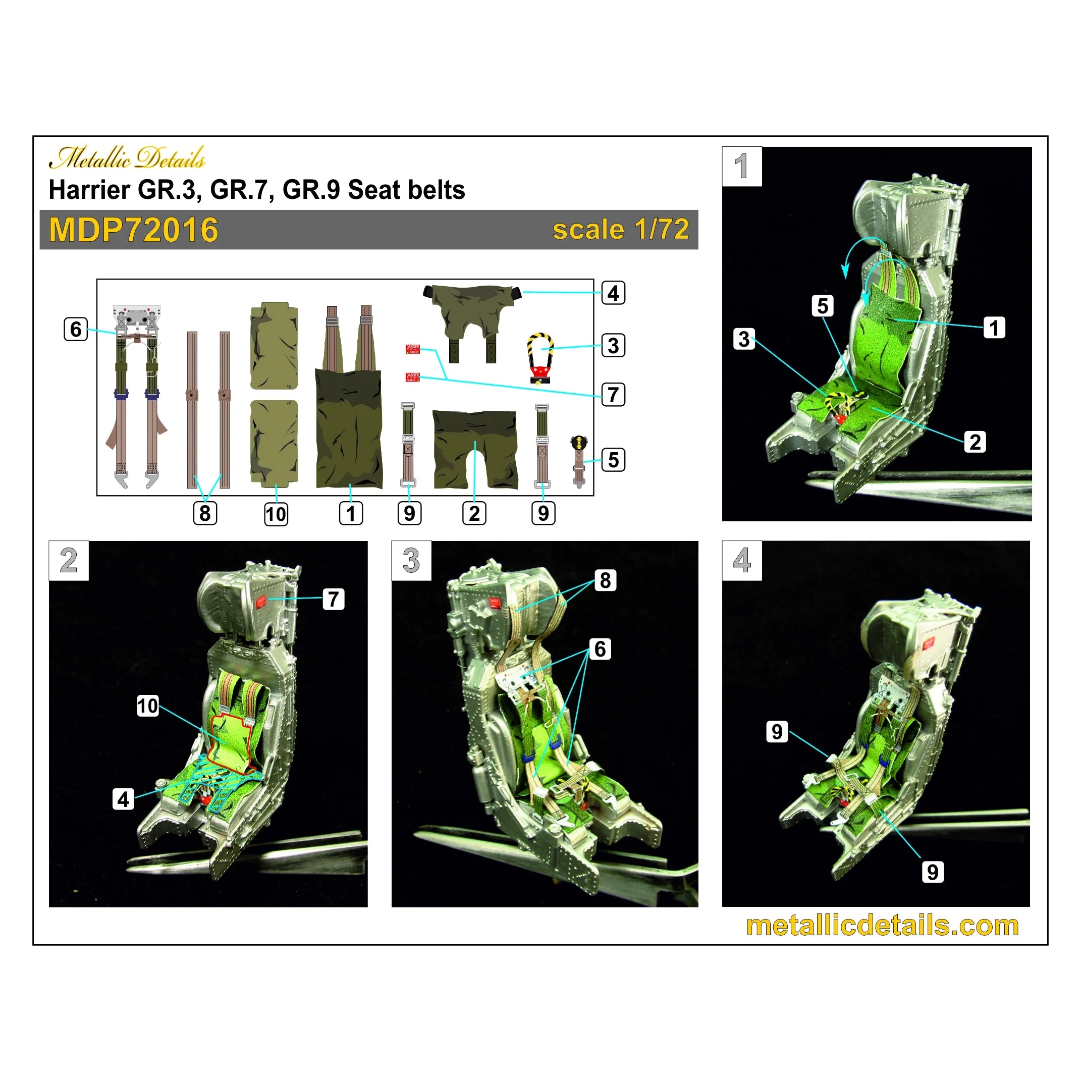 Harrier GR,3, GR,7, GR,9 Ejection Seats + 3D Decals Detailing set 2 pcs (3D-Printed) Scale 1:72 Metallic Details MDR72115 - For Aircraft Model Kits