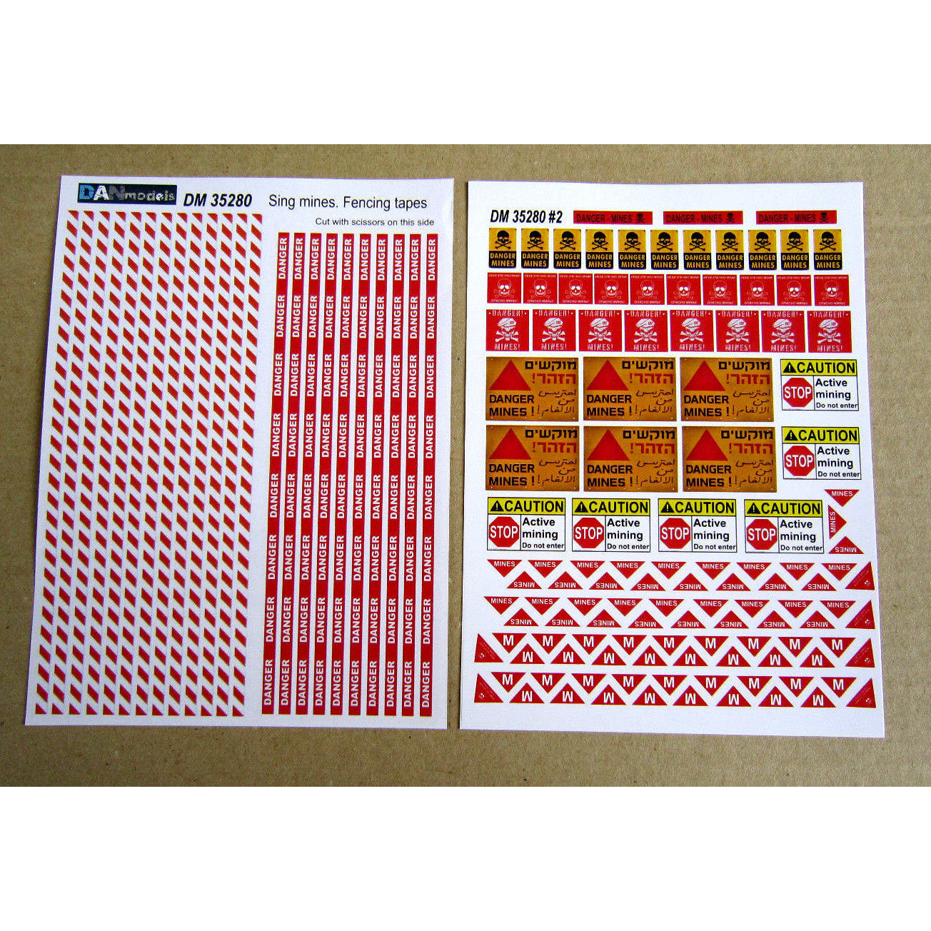 Material for dioramas - Demining zone. fencing tapes, warning signs (Paper) Scale 1:35 DAN Models DM 35280