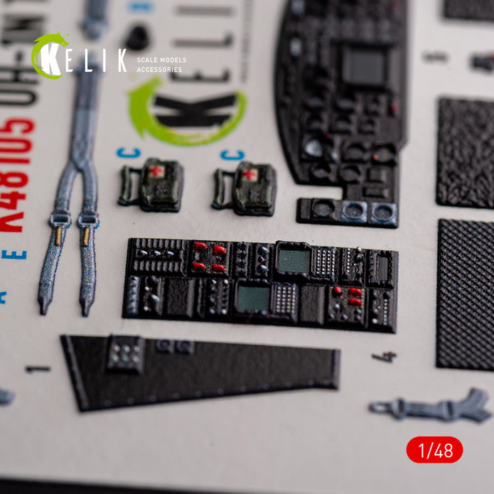 UH-1N Twin Huey. Interior 3D Decals (for Kitty Hawk / Zimimodel Helicopter model kit) Scale 1:48 KeliK K48105