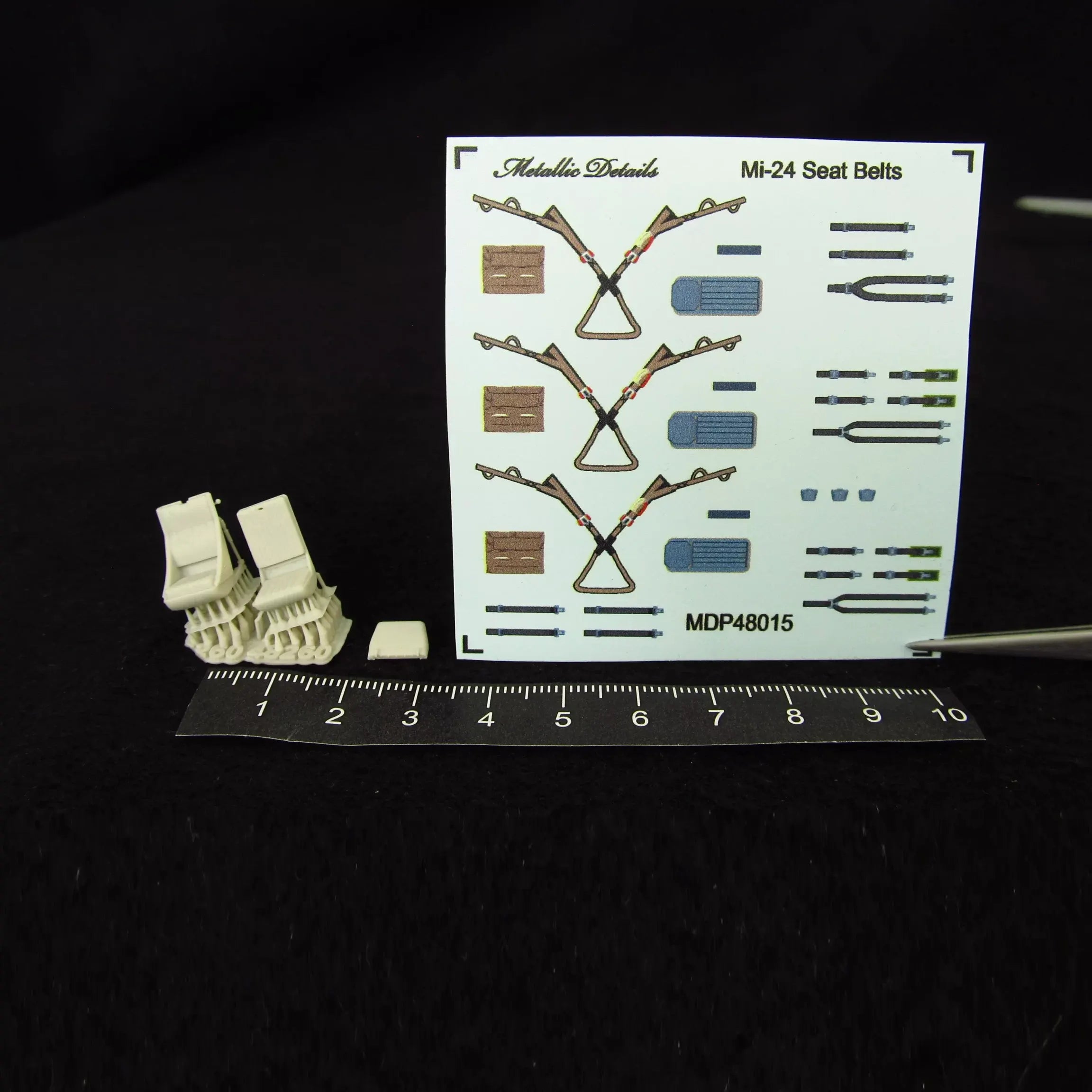 Mi-24, Seats + 3D Decals Detailing set (3D-Printed) Scale 1:48 Metallic Details MDR48260 - For Model Helicopter Kits