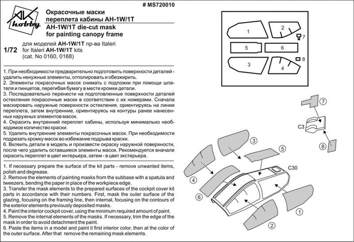 Painting Masks for model AH-1 (for Italeri) Scale 1:72 DAN Models MS720010