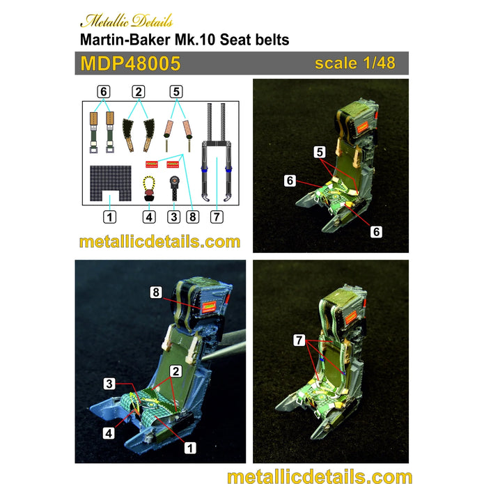 Ejection Seat F16F Rafale, Seats + 3D Decals Detailing set (3D-Printed) Scale 1:48 Metallic Details MDR48261 - For Aircraft Models Kits