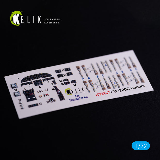 Focke-Wulf Fw 200C Condor. Interior 3D Decals (for Trumpeter Aircraft model kit) Scale 1:72 KeliK K72147