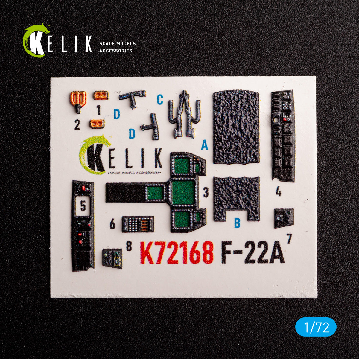 F-22A Raptor. Interior 3D Decals (for Academy Aircraft model kit) Scale 1:72 KeliK K72168