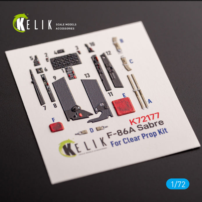 F-86A Sabre. Interior 3D Decals (for Clear Prop Aircraft model kit) Scale 1:72 KeliK K72177