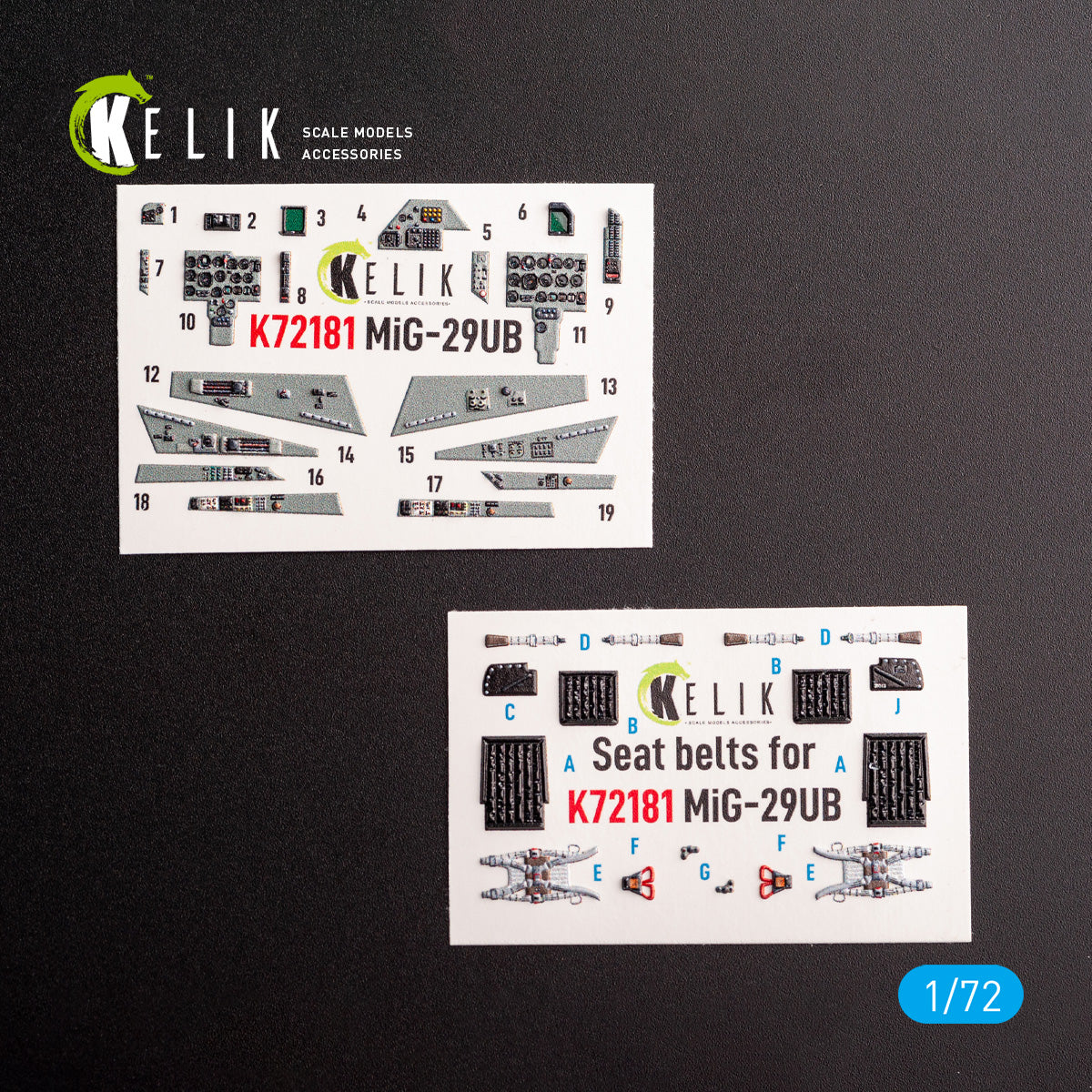 MiG-29UB. Interior 3D Decals (for IBG Models Aircraft model kit) Scale 1:72 KeliK K72181
