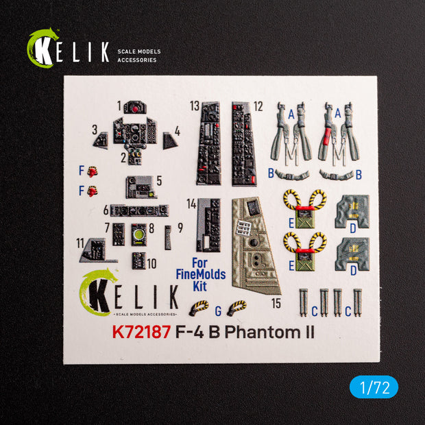 F-4B Phantom. Interior 3D Decals (for Fine Molds Aircraft model kit) Scale 1:72 KeliK K72187