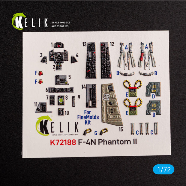 F-4N Phantom. Interior 3D Decals (for Fine Molds Aircraft model kit) Scale 1:72 KeliK K72188