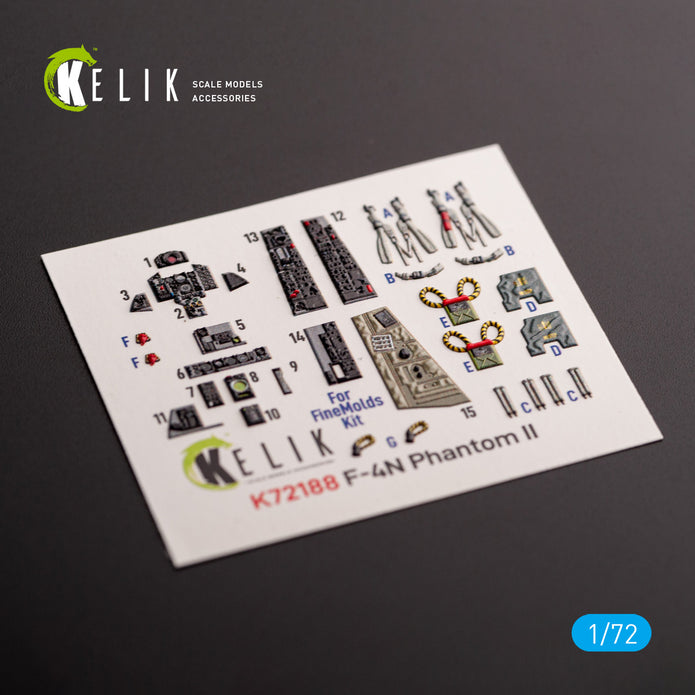 F-4N Phantom. Interior 3D Decals (for Fine Molds Aircraft model kit) Scale 1:72 KeliK K72188