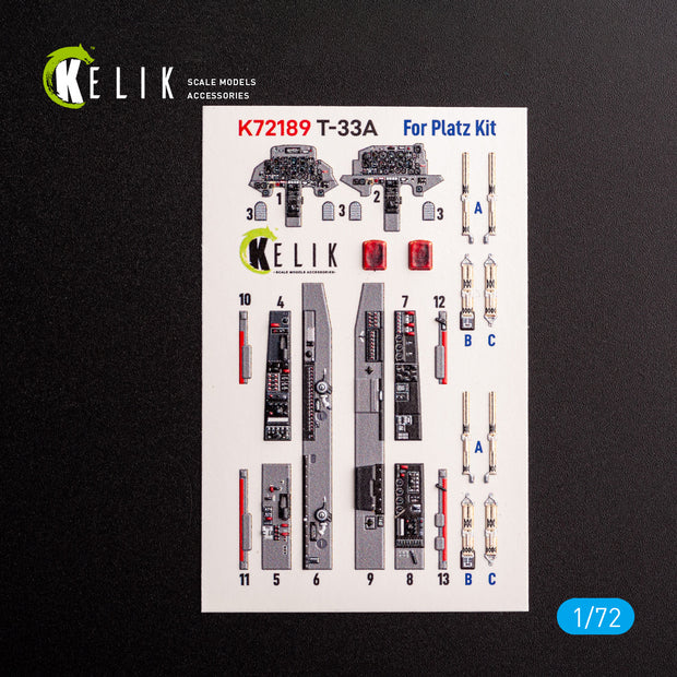 T-33A Shooting Star. Interior 3D Decals (for Platz Aircraft model kit) Scale 1:72 KeliK K72189
