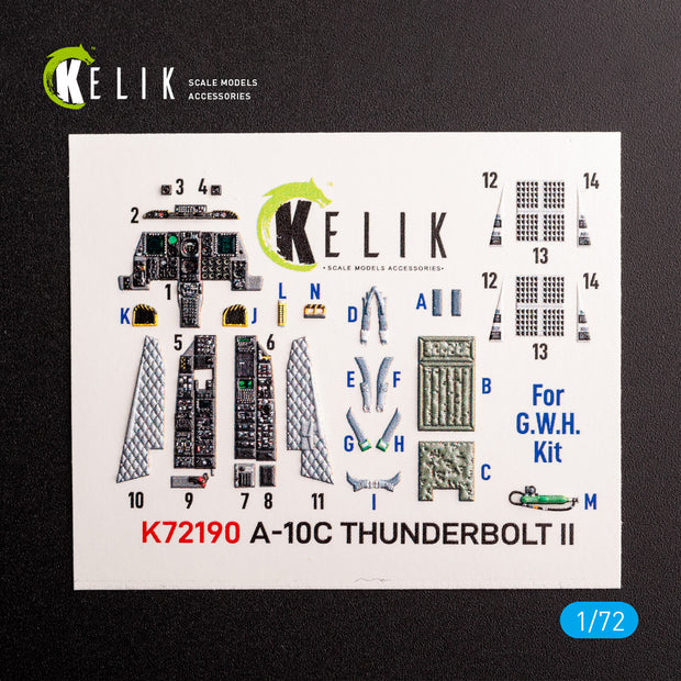 A-10C Thunderbolt II. Interior 3D Decals (for Great Wall Hobby (GWH) Aircraft model kit) Scale 1:72 KeliK K72190