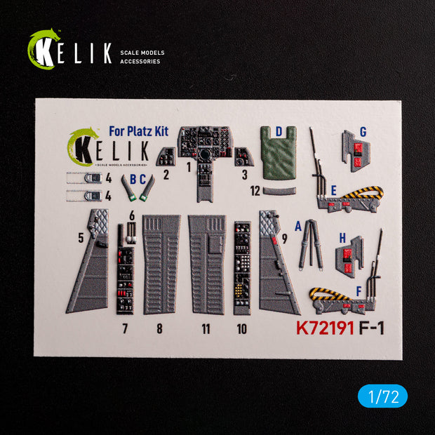 F-1 Support Fighter. Interior 3D Decals (for Platz Aircraft model kit) Scale 1:72 KeliK K72191