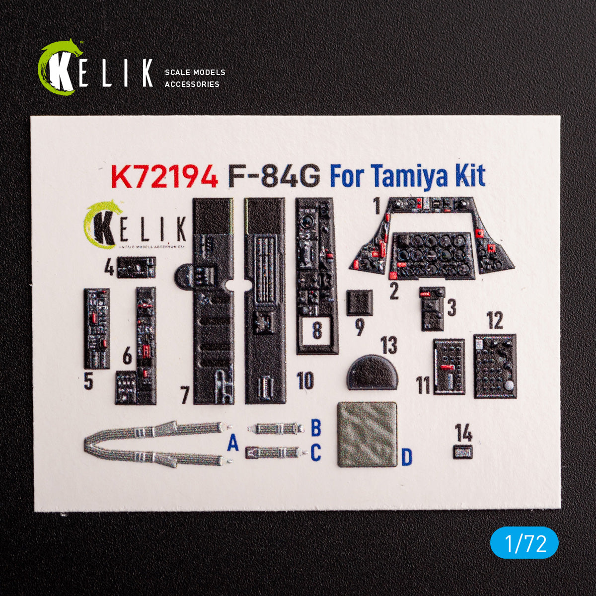 F-84G Thunderjet. Interior 3D Decals (for Tamiya Aircraft model kit) Scale 1:72 KeliK K72194