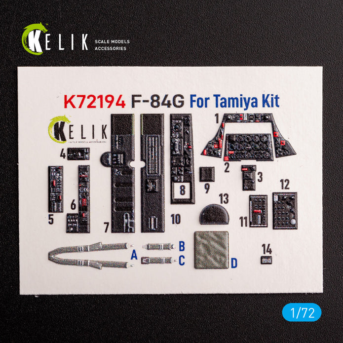 F-84G Thunderjet. Interior 3D Decals (for Tamiya Aircraft model kit) Scale 1:72 KeliK K72194
