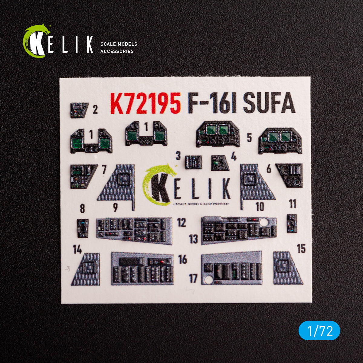 F-16I. Interior 3D Decals (for Hasegawa Aircraft model kit) Scale 1:72 KeliK K72195