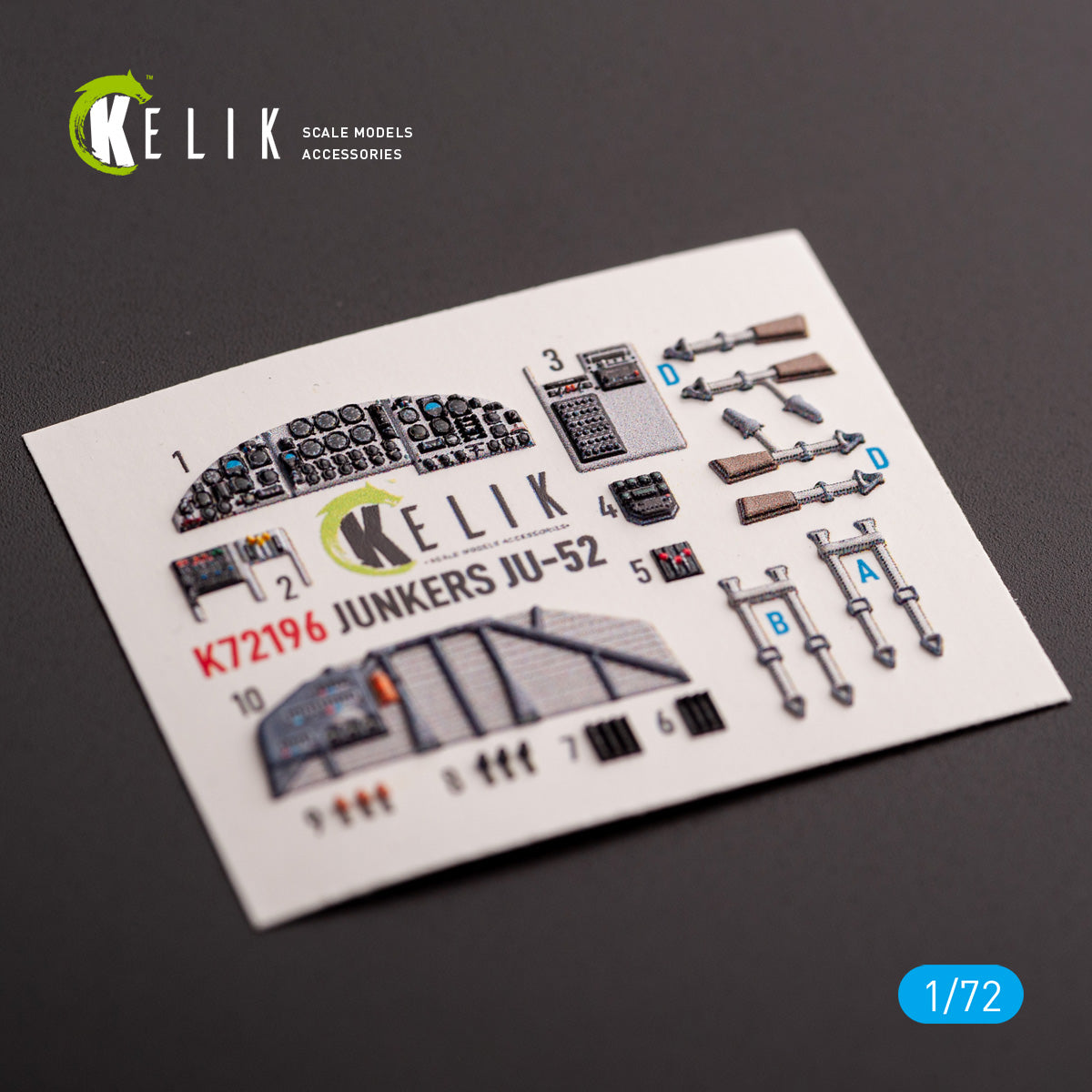 Junkers Ju-52. Interior 3D Decals (for Italeri Aircraft model kit) Scale 1:72 KeliK K72196