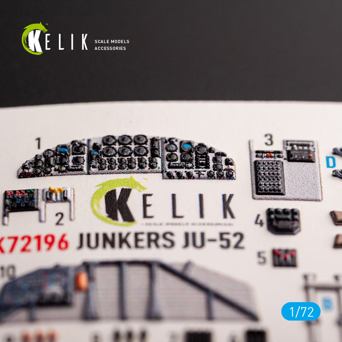 Junkers Ju-52. Interior 3D Decals (for Italeri Aircraft model kit) Scale 1:72 KeliK K72196