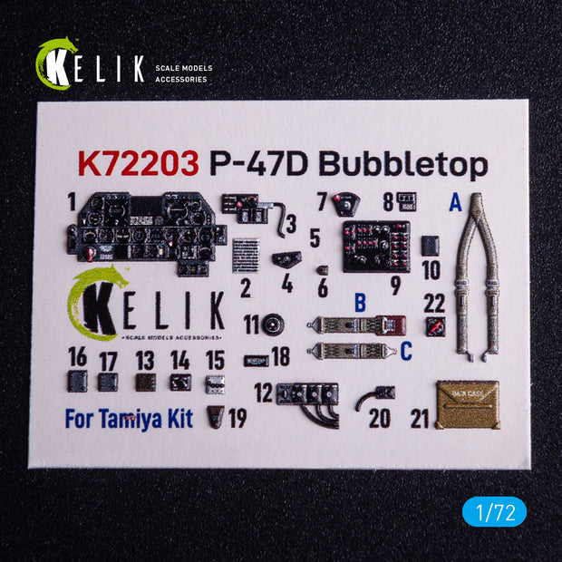 Republic P-47D Thunderbolt. Interior 3D Decals (for Tamiya Aircraft model kit) Scale 1:72 KeliK K72203