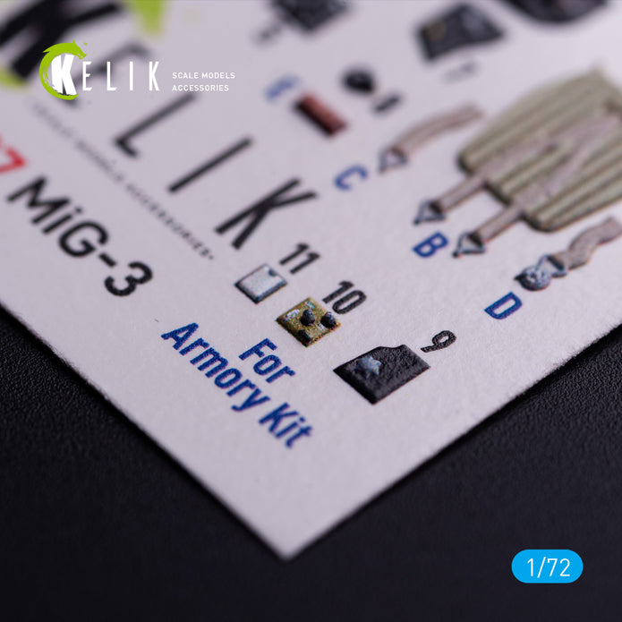 MiG-3. Interior 3D Decals (for Armory Aircraft model kit) Scale 1:72 KeliK K72207