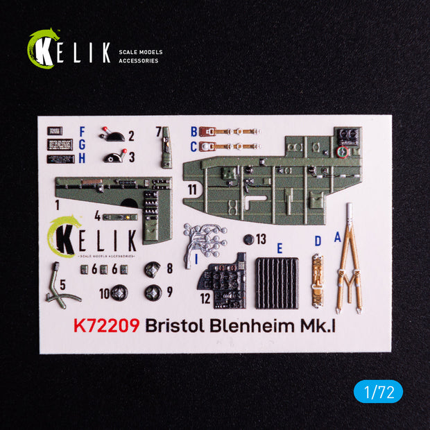 Bristol Bleninheim Mk.1. Interior 3D Decals (for Airfix Aircraft model kit) Scale 1:72 KeliK K72209