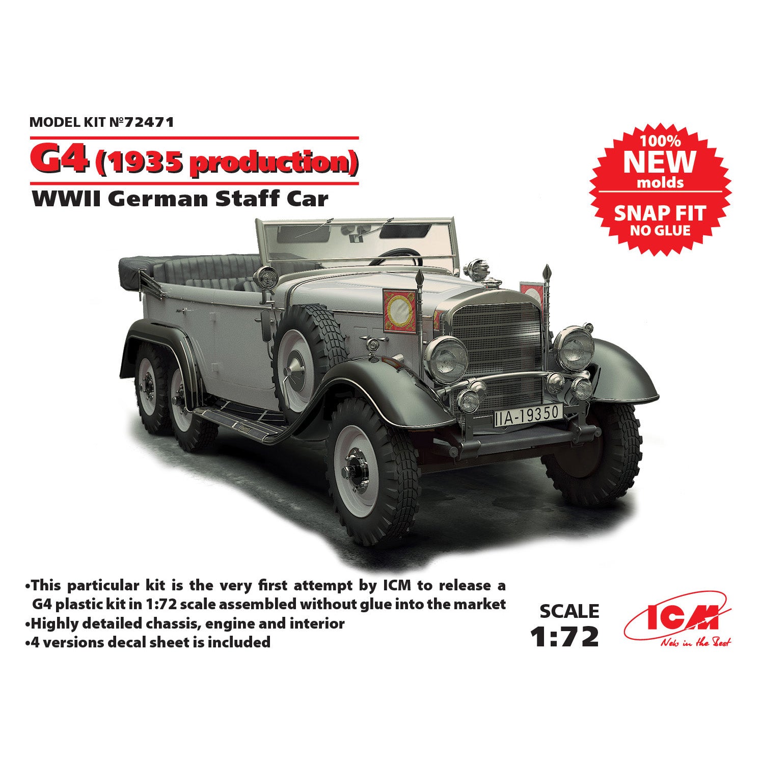 ICM 72471 Plastic model car kit Scale 1:72 G4 1935 production, WWII German Staff