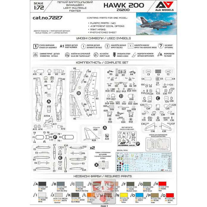 British Aerospace Hawk 200 ZG200 light multirole fighter Model Kit Aircraft Scale 1:72 A&A Models AAM7227