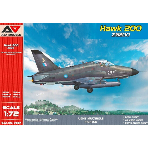 British Aerospace Hawk 200 ZG200 light multirole fighter Model Kit Aircraft Scale 1:72 A&A Models AAM7227