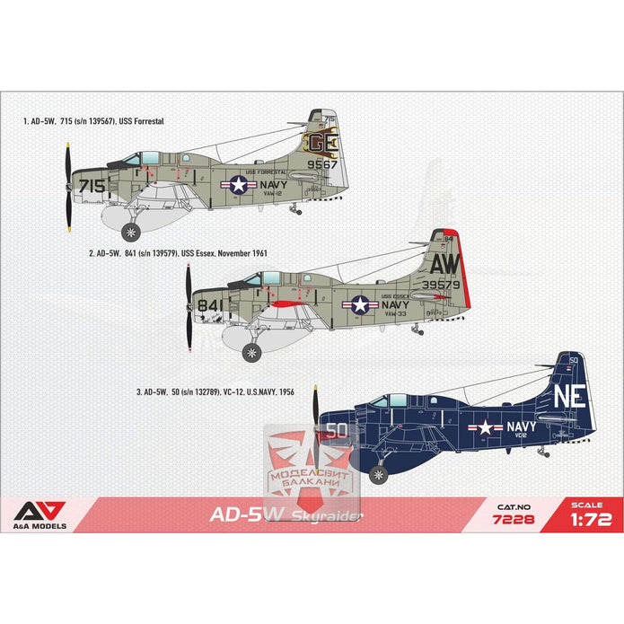 Douglas AD-5W Skyraider Attack Aircraft Model Kit Scale 1:72 A&A Models AAM7228