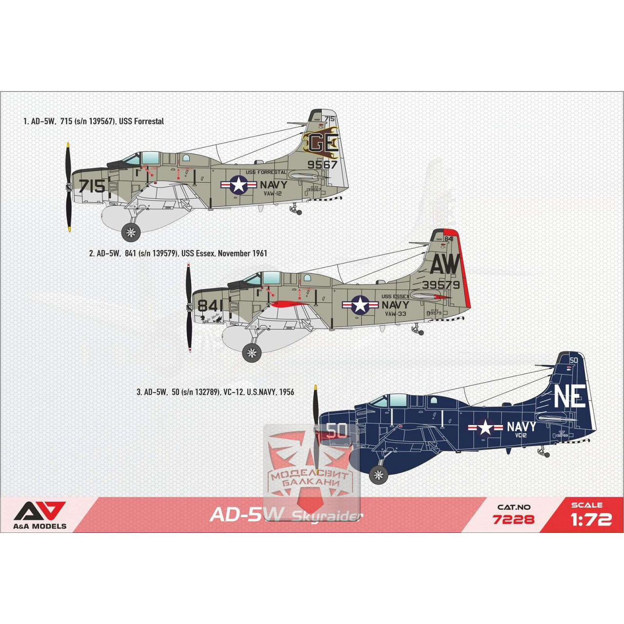 Douglas AD-5W Skyraider Attack Aircraft Model Kit Scale 1:72 A&A Models AAM7228