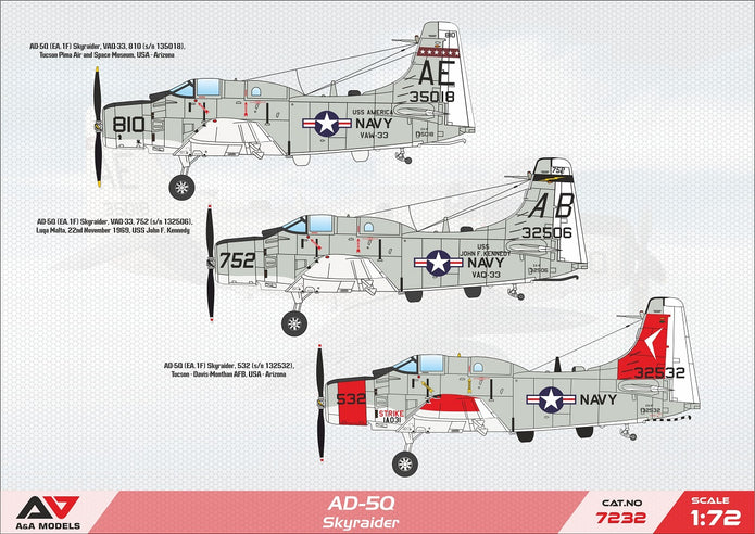 Douglas AD-5Q "SkyRaider" (ECM version) Model Kit Aircraft Scale 1:72 A&A Models AAM7232