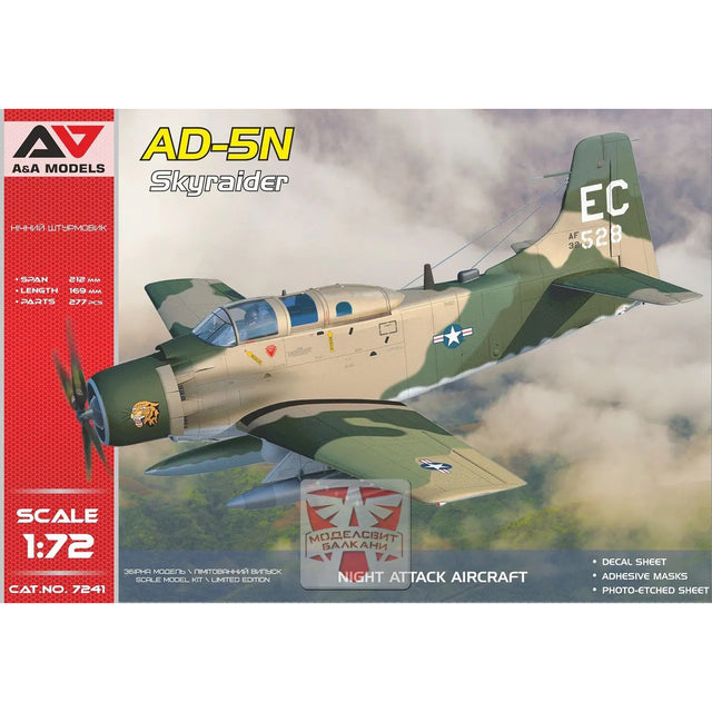 Douglas Ad-5n Skyraider Night Attack Aircraft Model Kit Scale 1:72 A&A Models AAM7241