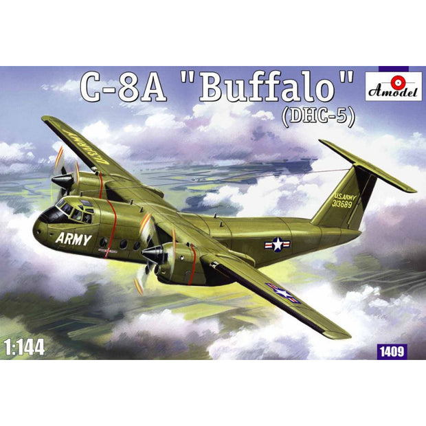 De Havilland Canada C-8A 'Buffalo' (DHC-5) USAF aircraft. Short takeoff and landing transport aircraft Scale 1:144 Amodel AMO1409 Scale Airplane Model Kit