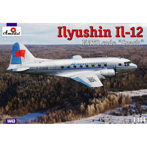 Ilyushin IL-12 'Coach' Soviet cargo aircraft Scale 1:144 Amodel AMO1443 Plastic Airplane Model Kit