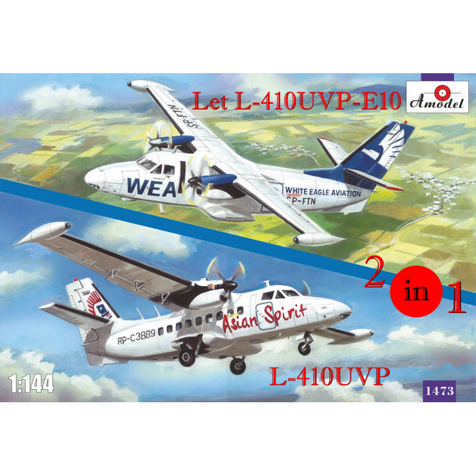 Let L-410UVP-E10 & L-410UVP aircraft (2 kits in box) Scale 1:144 Amodel AMO1473 Scale Airplane Model Kit