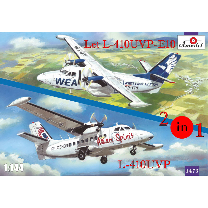 Let L-410UVP-E10 & L-410UVP aircraft (2 kits in box) Scale 1:144 Amodel AMO1473 Scale Airplane Model Kit