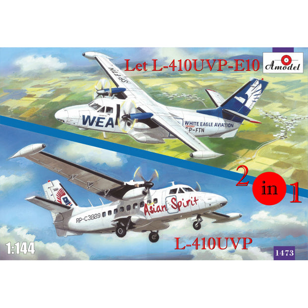 Let L-410UVP-E10 & L-410UVP aircraft (2 kits in box) Scale 1:144 Amodel AMO1473 Scale Airplane Model Kit