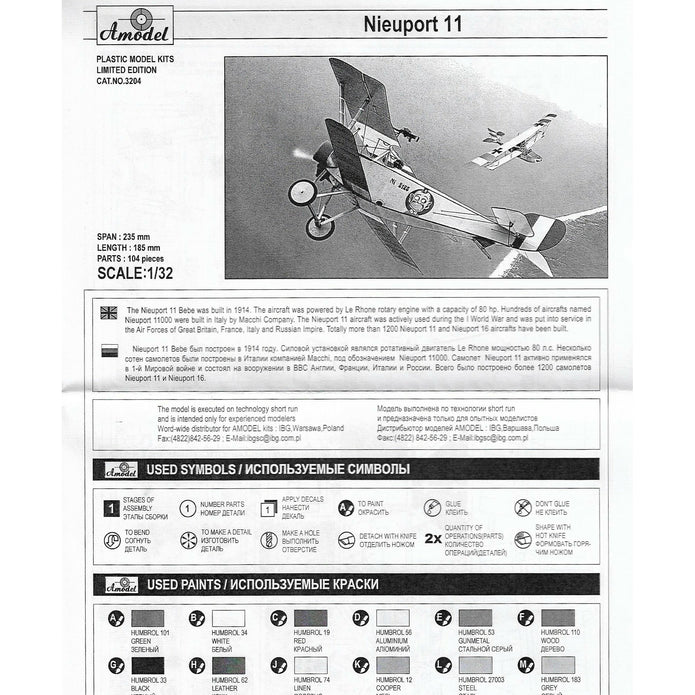Nieuport 11 (Italy) Scale 1:32 Amodel AMO3204 Plastic Airplane Model Kit