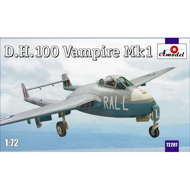 D.H.100 Vampire Mk1 RAF jet fighter Scale 1:72 Amodel AMO72207 Plastic Airplane Model Kit