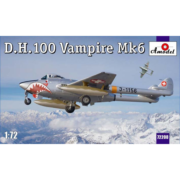 D.H.100 Vampire Mk6 RAF jet fighter Scale 1:72 Amodel AMO72208 Plastic Airplane Model Kit