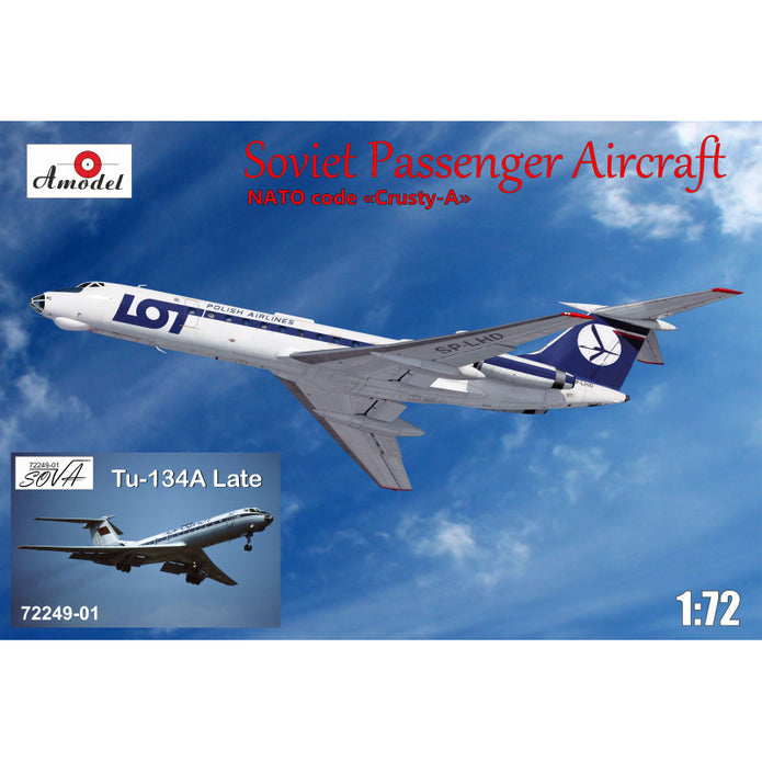Tupolev Tu-134A, late LOT/Aeroflot Scale 1:72 Amodel AMO72249-01 Plastic Airplane Model Kit