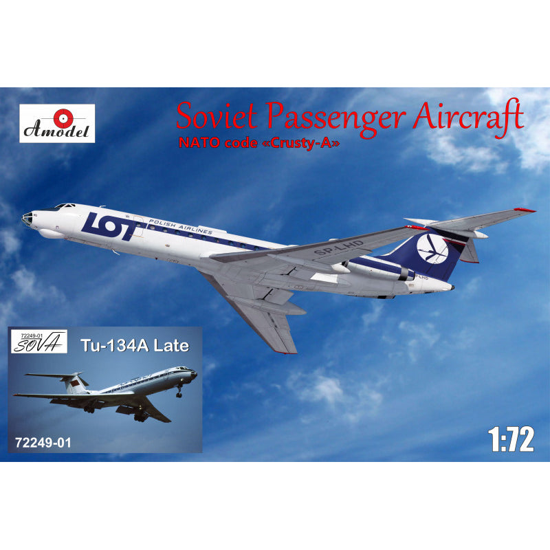 Tupolev Tu-134A, late LOT/Aeroflot Scale 1:72 Amodel AMO72249-01 Plastic Airplane Model Kit