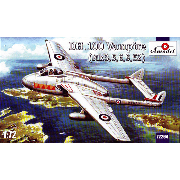 De Havilland DH.100 Vampire (Mk3,5,6,9,52) Scale 1:72 Amodel AMO72264 Plastic Airplane Model Kit