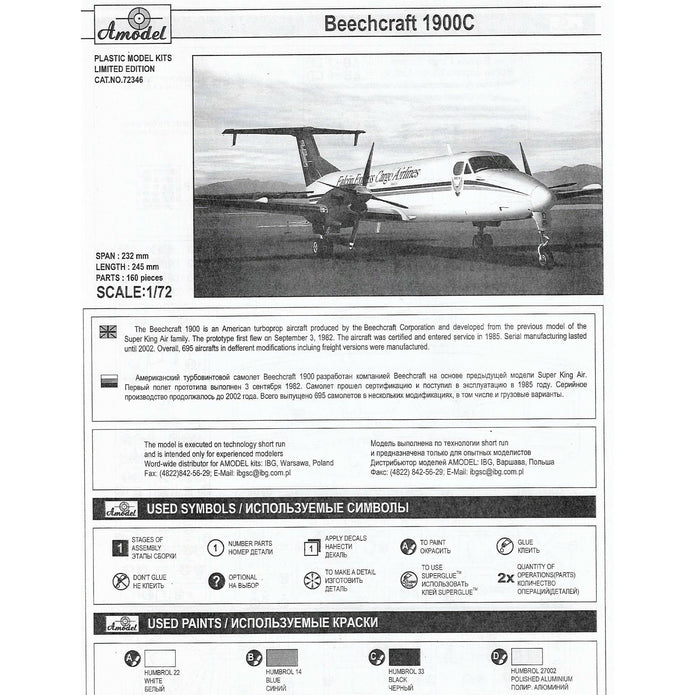 Beechcraft 1900C Scale 1:72 Amodel AMO72346 Plastic Airplane Model Kit