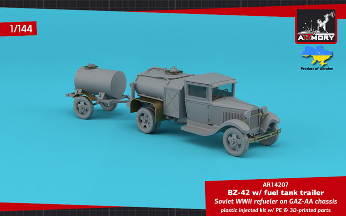 1/144 BZ-42 Soviet WWII refueler on GAZ-AA chassis w/ 1-axle fuel tank trailer Scale 1:144 Armory Models AR14207