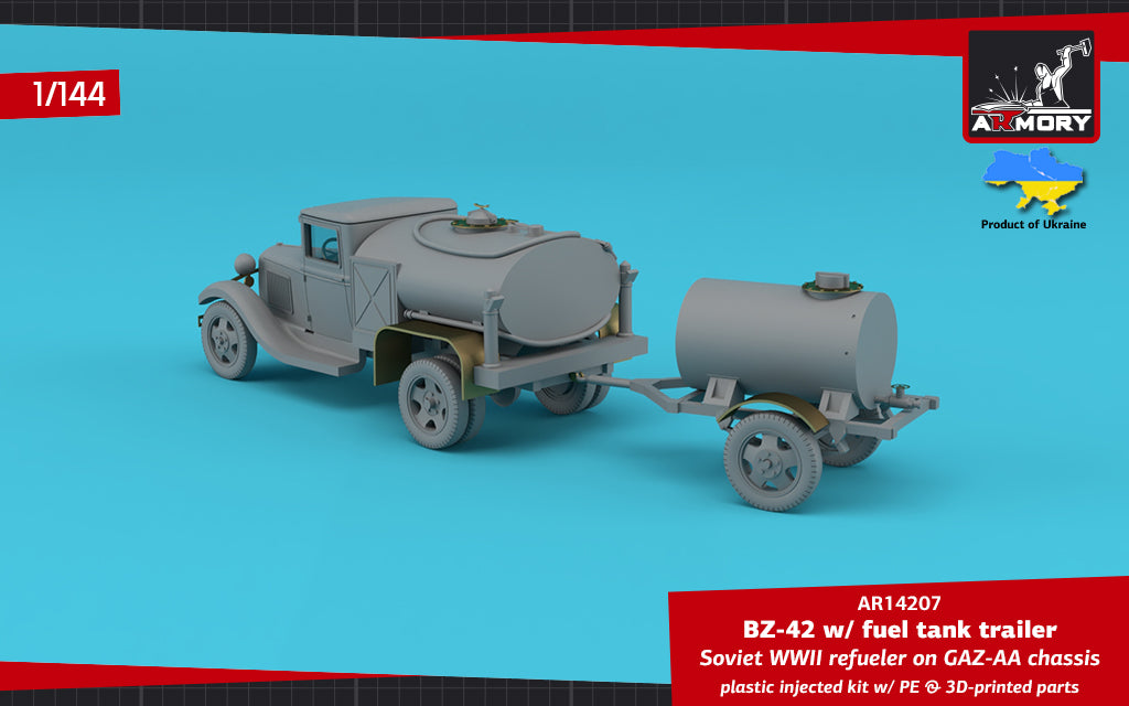 1/144 BZ-42 Soviet WWII refueler on GAZ-AA chassis w/ 1-axle fuel tank trailer Scale 1:144 Armory Models AR14207