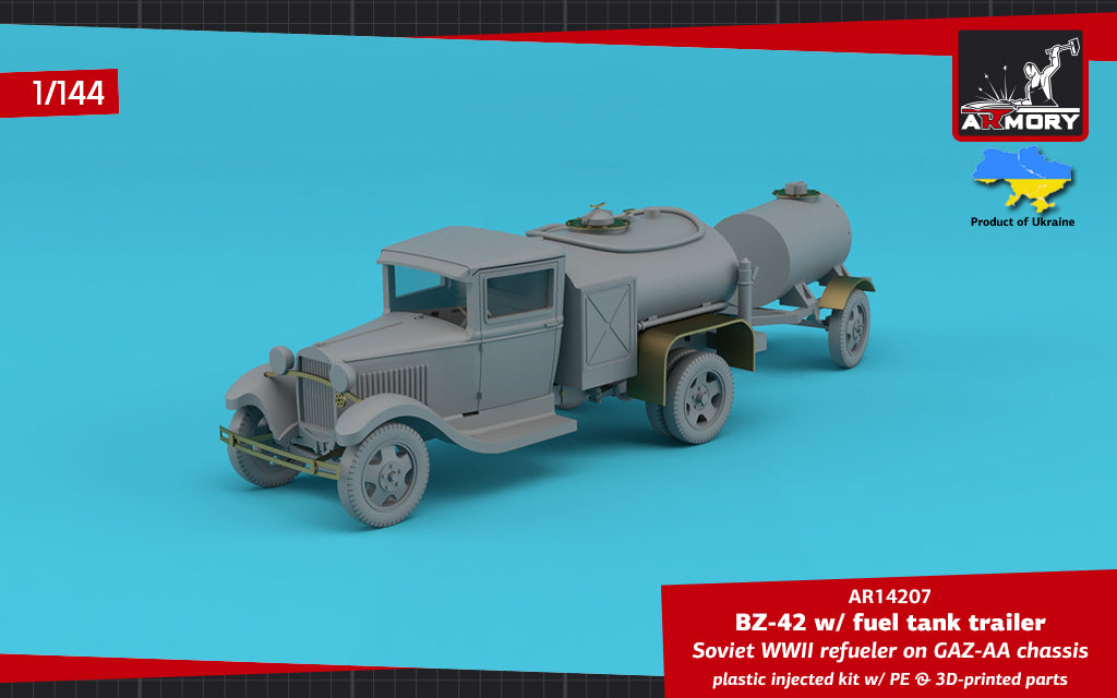 1/144 BZ-42 Soviet WWII refueler on GAZ-AA chassis w/ 1-axle fuel tank trailer Scale 1:144 Armory Models AR14207