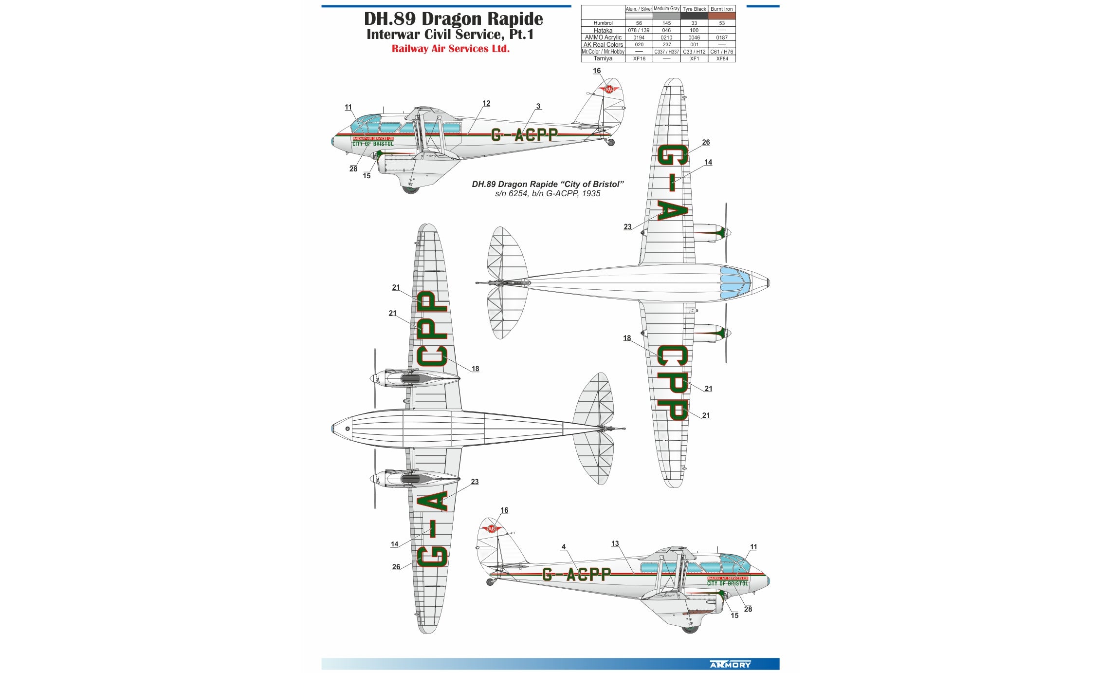 1/48 DH.89 Dragon Rapide - Short-Haul Airliner Scale 1:48 Armory Models AR48005