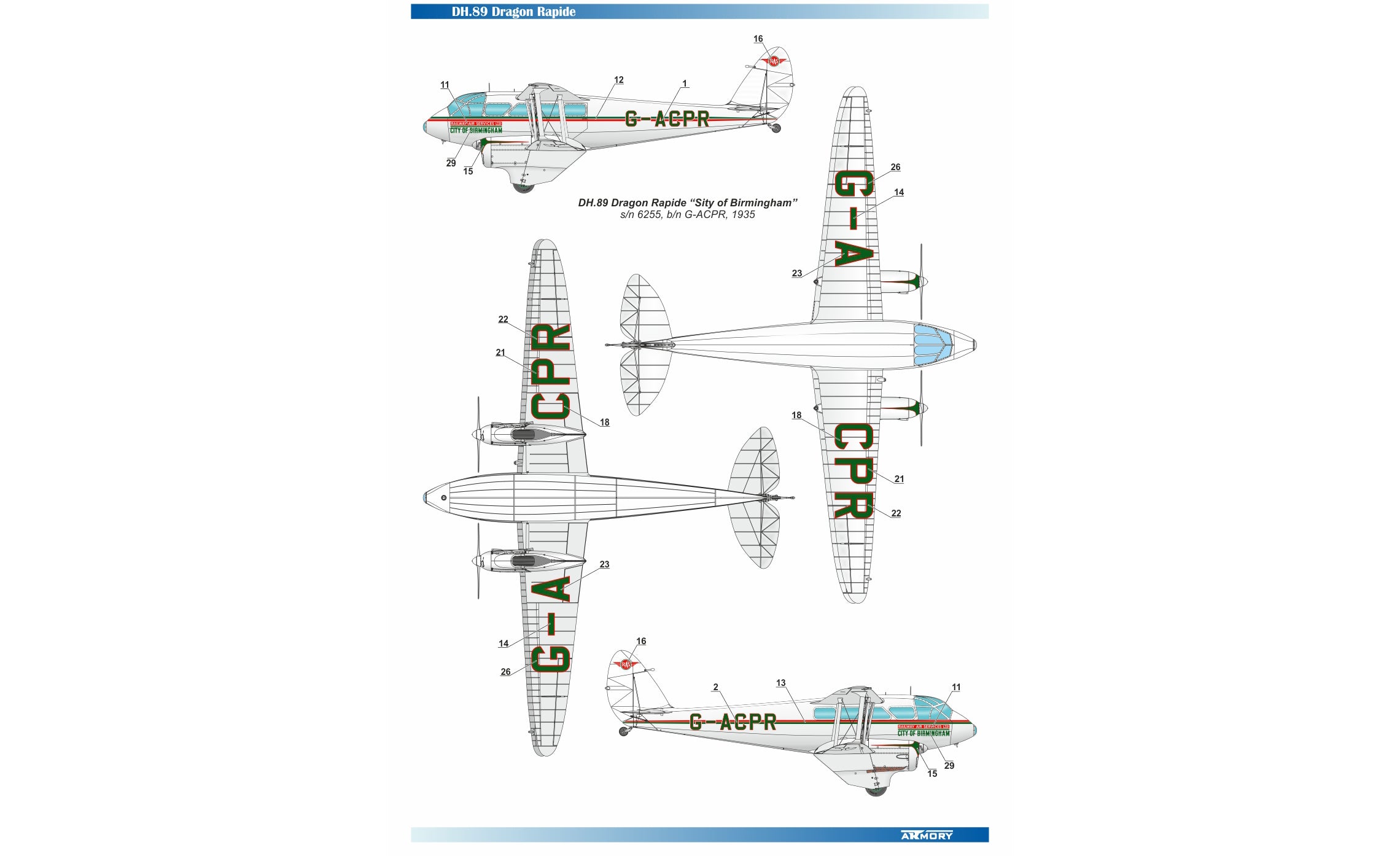 1/48 DH.89 Dragon Rapide - Short-Haul Airliner Scale 1:48 Armory Models AR48005