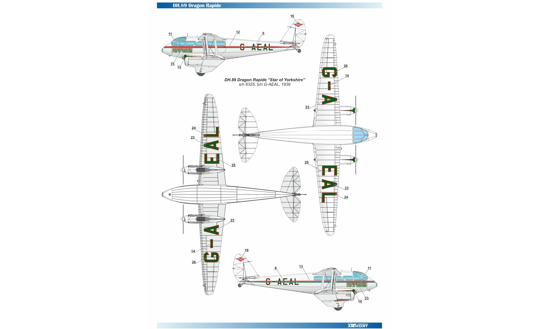 1/48 DH.89 Dragon Rapide - Short-Haul Airliner Scale 1:48 Armory Models AR48005